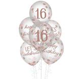 Rose Gold Sweet Sixteen Latex & Confetti Balloons, 12in, 6ct