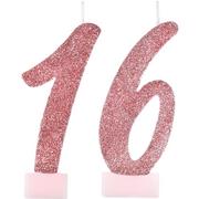 Glitter Rose Gold Number 16 Birthday Candles, 3in, 2pc - Sweet Sixteen