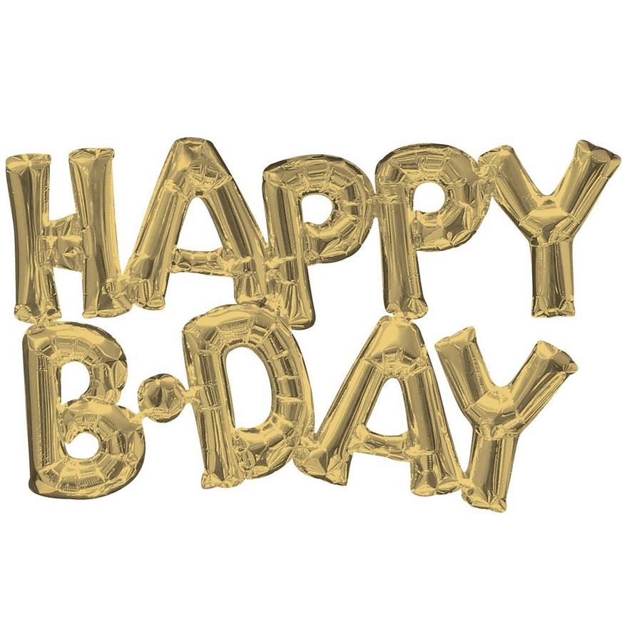 Air-Filled White Gold Happy Birthday Letter Balloon Banner, 2pc