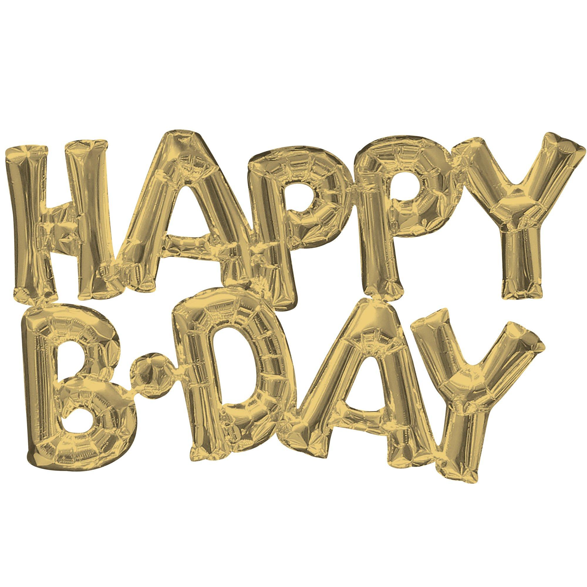 Air Filled White Gold Happy Birthday Letter Balloon Banner 2pc