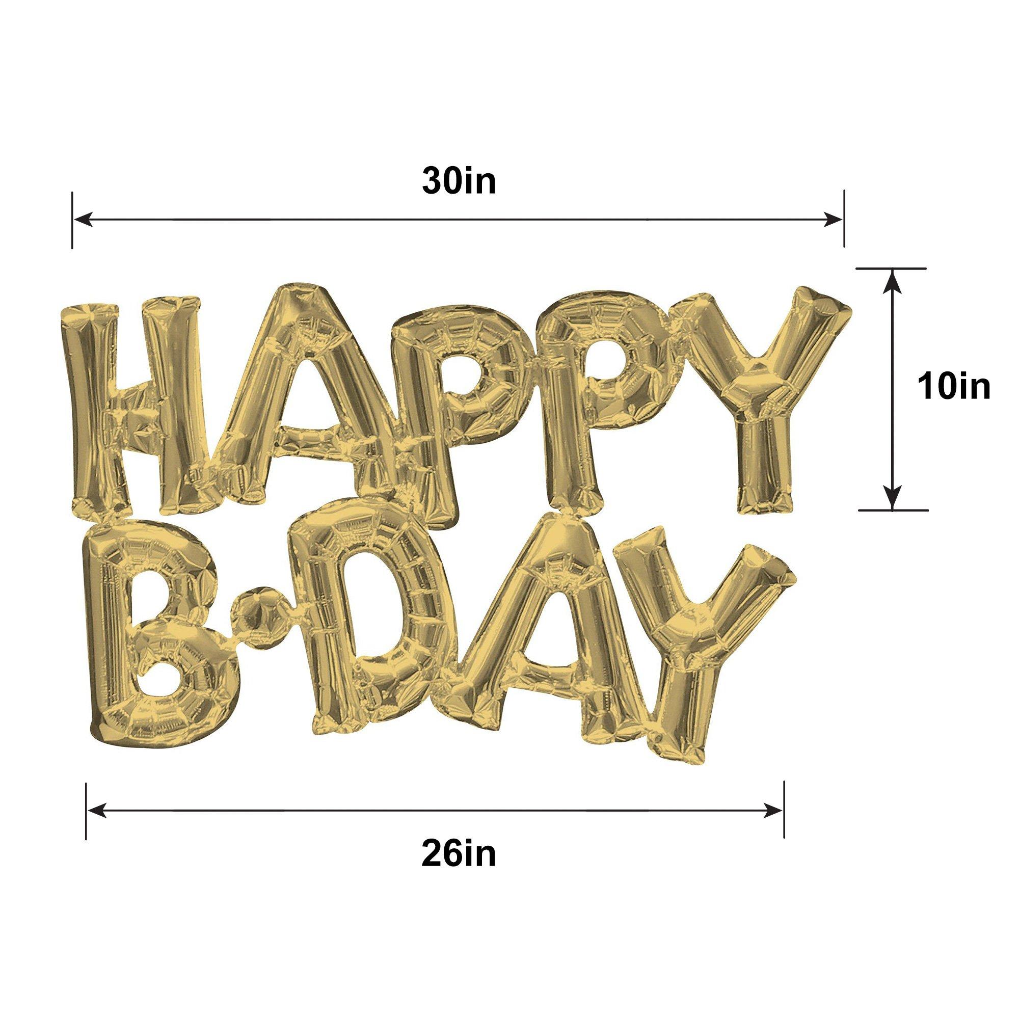 Air-Filled White Gold Happy Birthday Letter Balloon Banner, 2pc