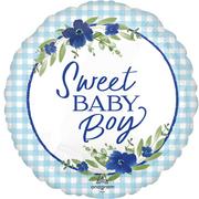 Large Boy Baby in Bloom Round Foil Balloon, 21in