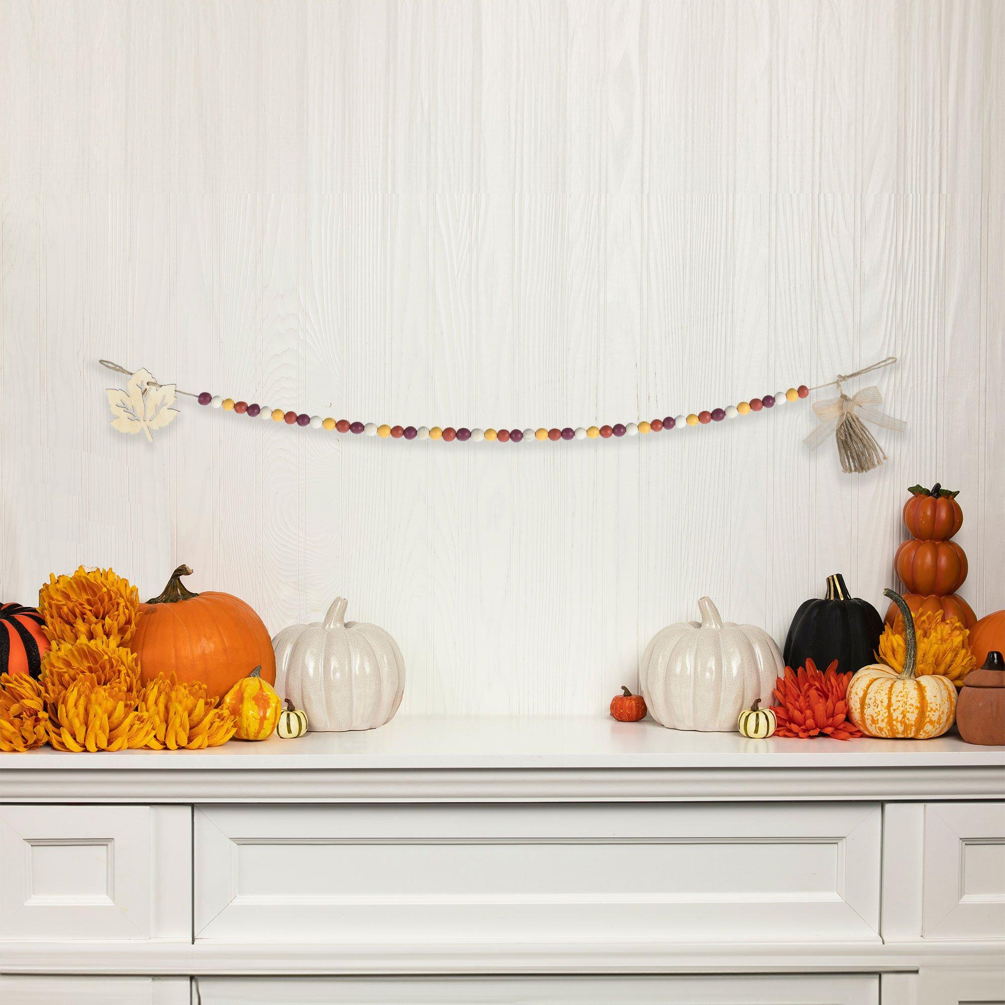 Fall Beaded Wood Garland, 3ft