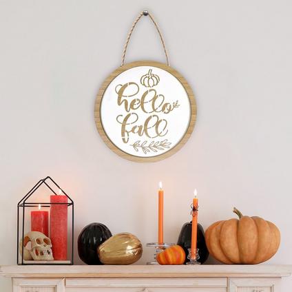 Hello Fall Round MDF & Metal Sign, 11in x 11in