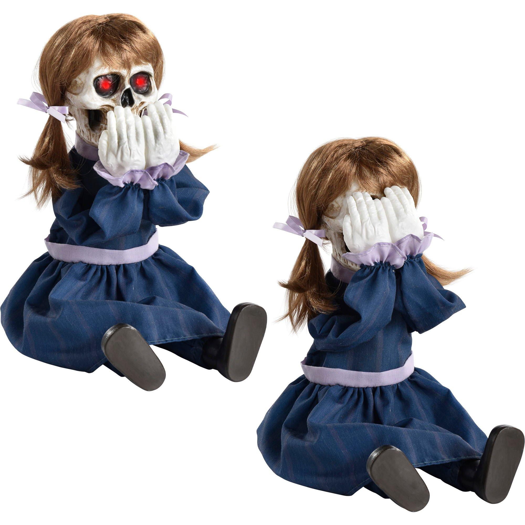 Animatronic Light-Up Peekaboo Skeleton Doll, 13in x 12.25in - Halloween Decoration