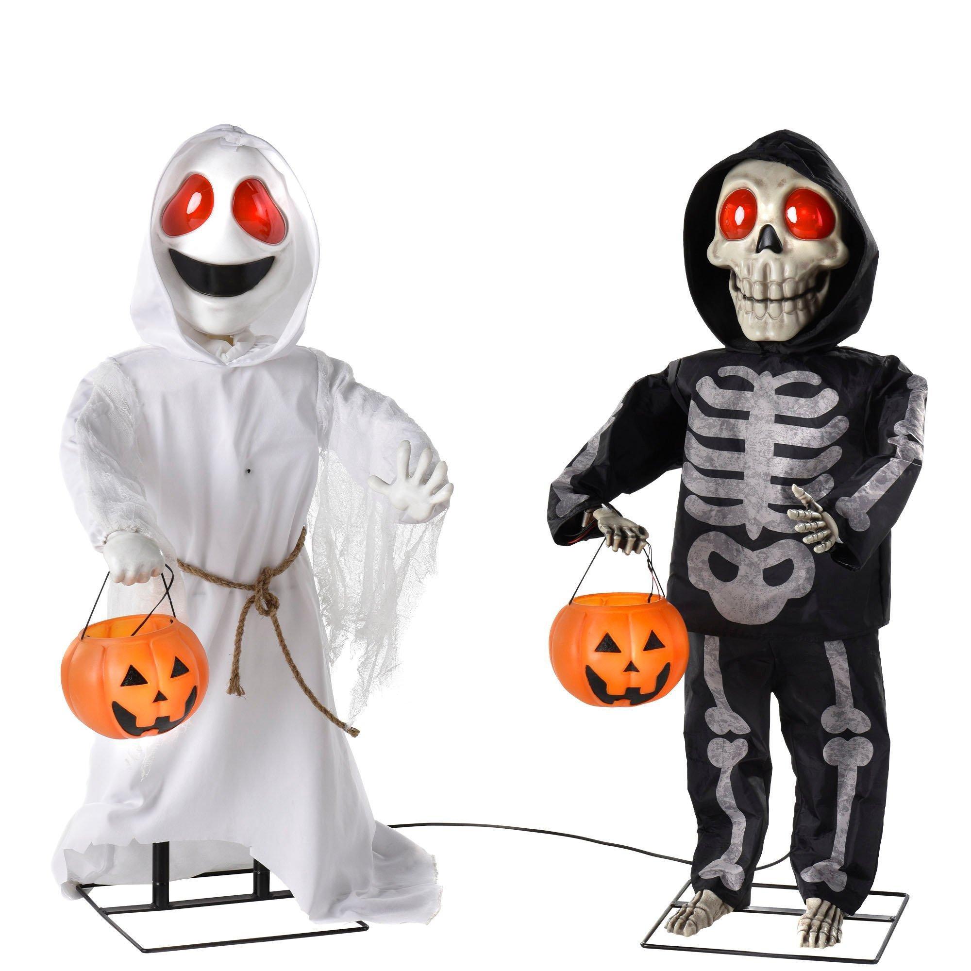 Animatronic LightUp Talking Ghost & Skeleton TrickorTreaters