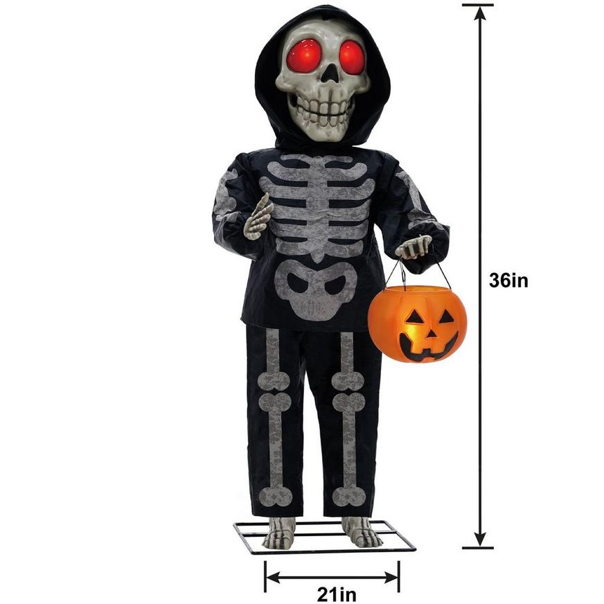 Animatronic Light-Up Talking Ghost & Skeleton Trick-or-Treaters Decoration, 21in x 36in