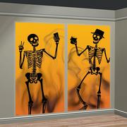 Skeleton Party Window Silhouette Plastic Scene Setters, 33in x 65in, 2pc