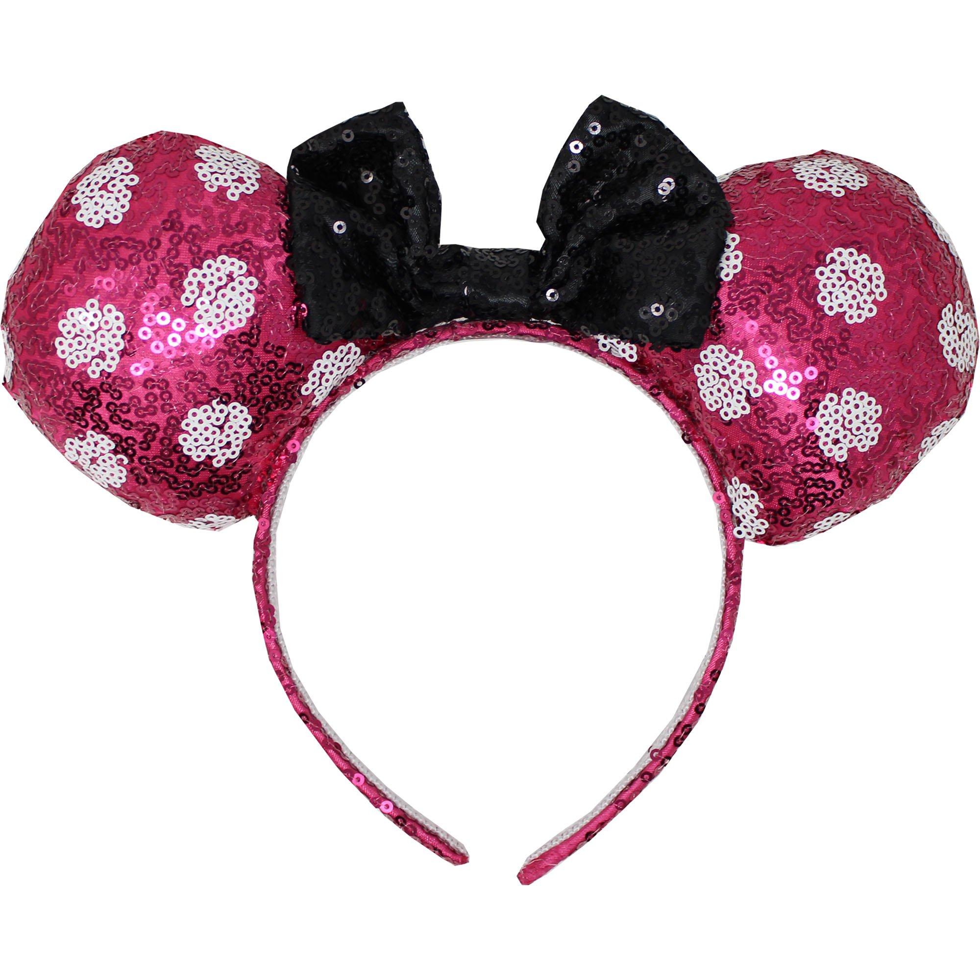 24 pc Minnie Mouse Ears Headbands Black Pink Polka Dot Bow Mickey Birthday  Party