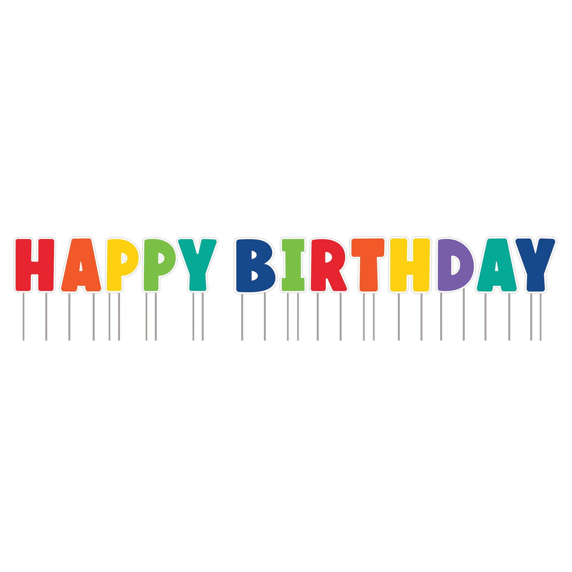 Rainbow Happy Birthday Corrugated Plastic Yard Sign Phrase Set, 23.3in Letters