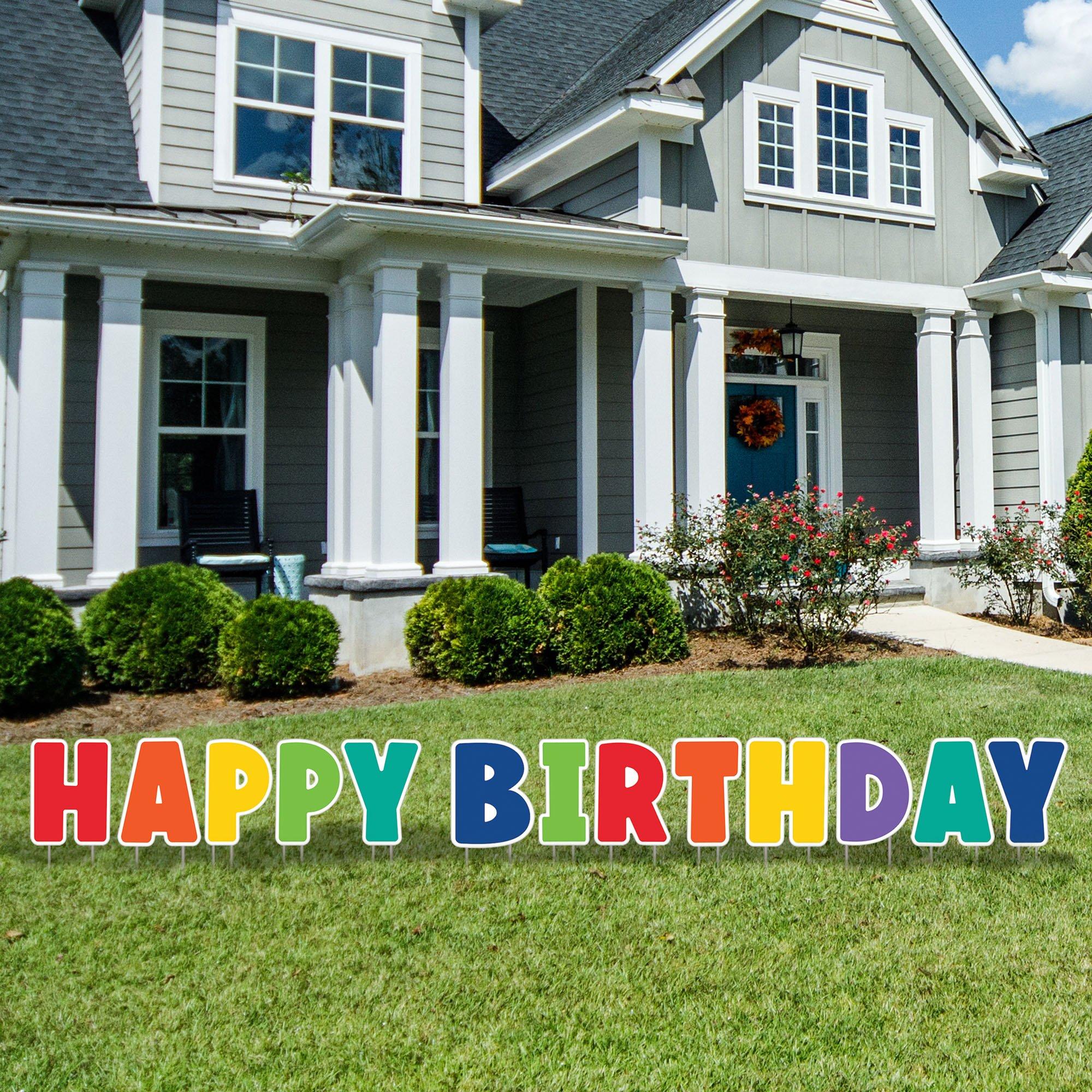 Rainbow Happy Birthday Corrugated Plastic Yard Sign Phrase Set, 23.3in Letters