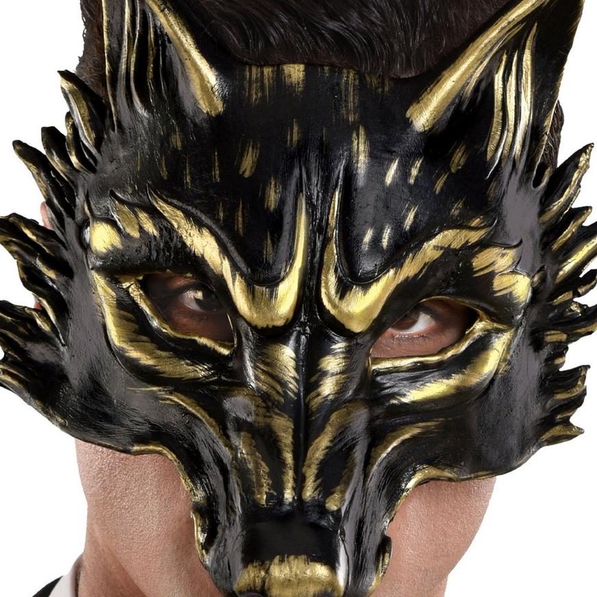 Adult Black & Metallic Gold Wolf Foam Half Mask