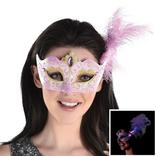 Adult Lavender & Gold Glitter Masquerade Mask with Light-Up Feathers