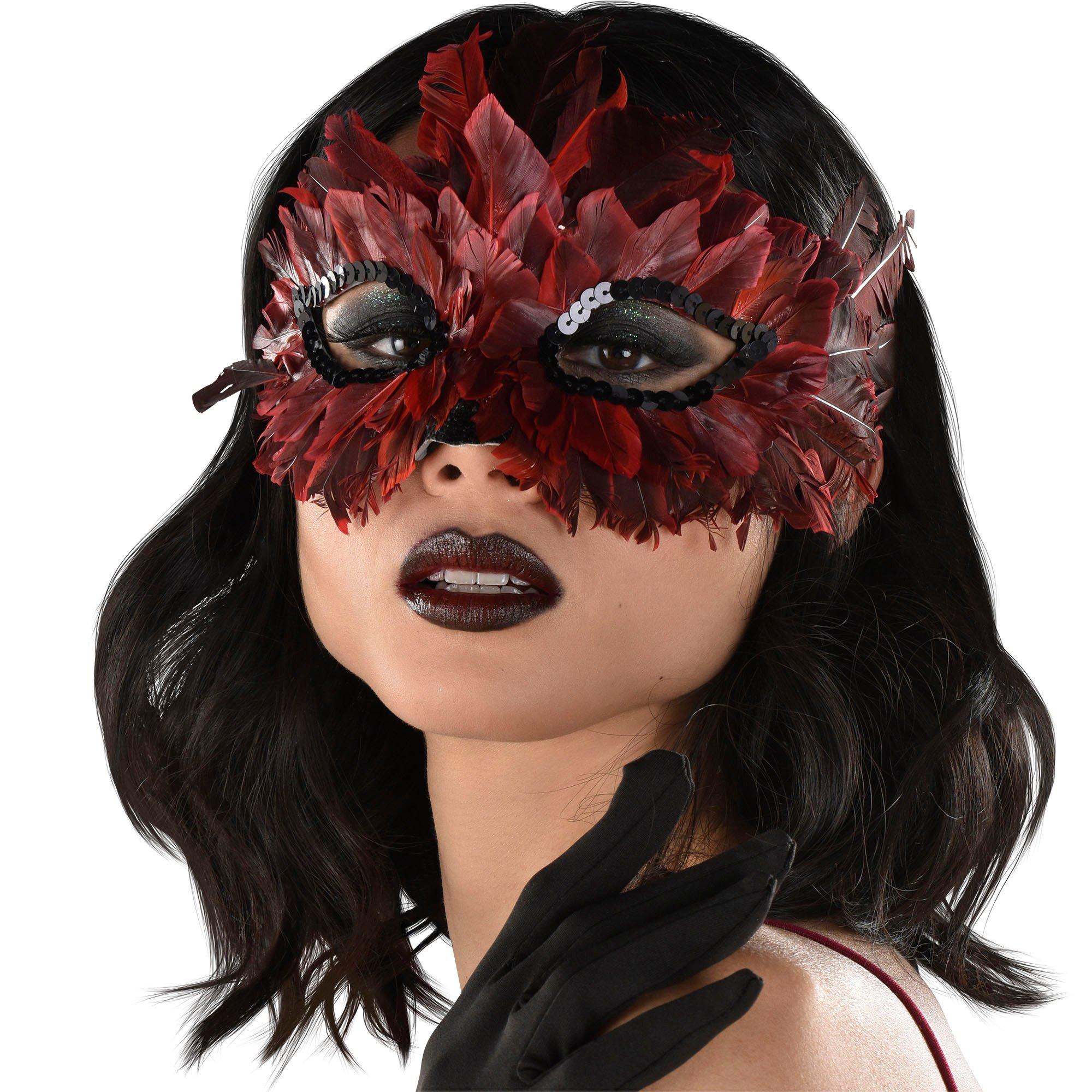 Feather Masquerade Masks Halloween Face Mask Feathers Masquerade Mardi Gras Party Mask Red