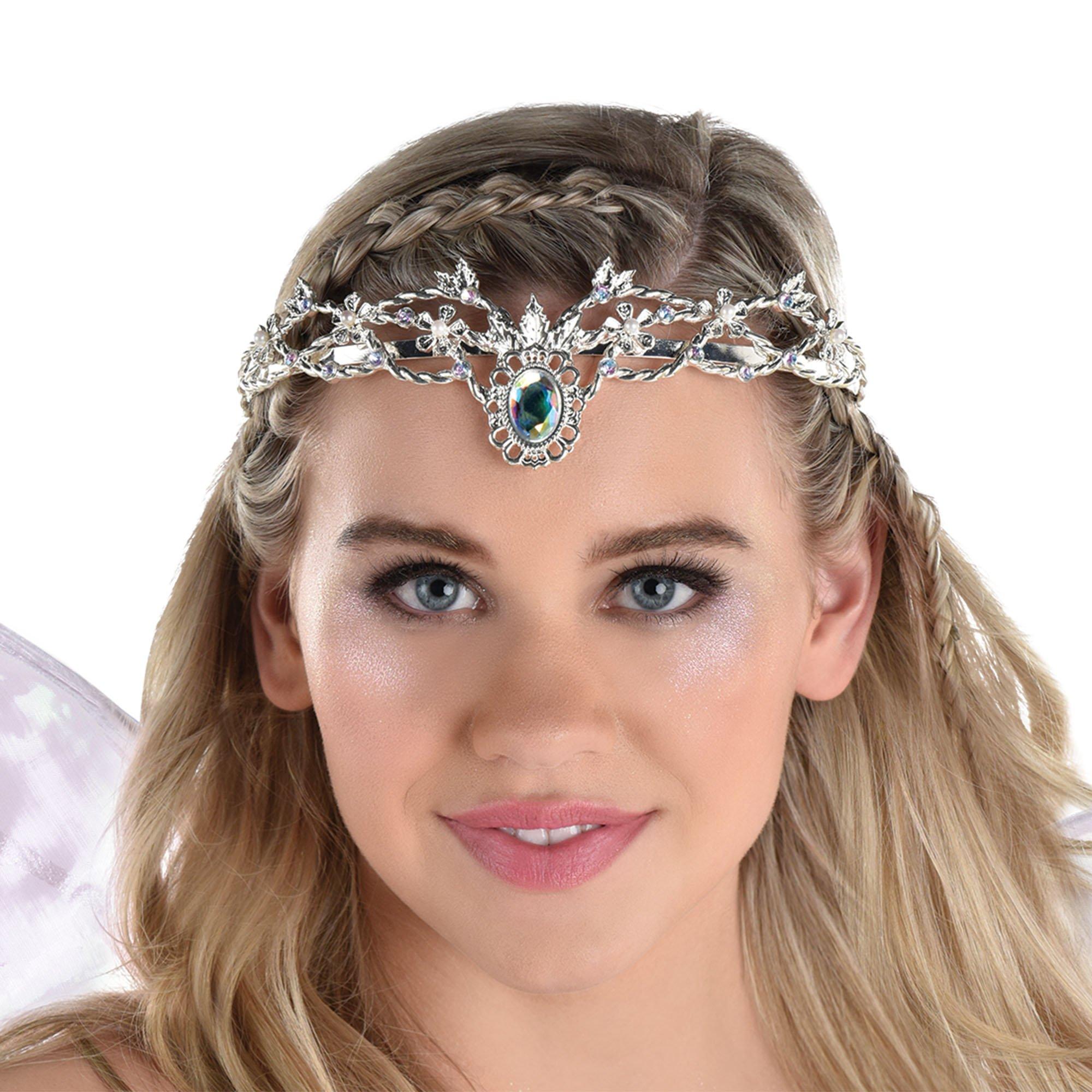 Adult Silver Gems, Pearls & Braided Vines Metal Tiara Crown Fairy