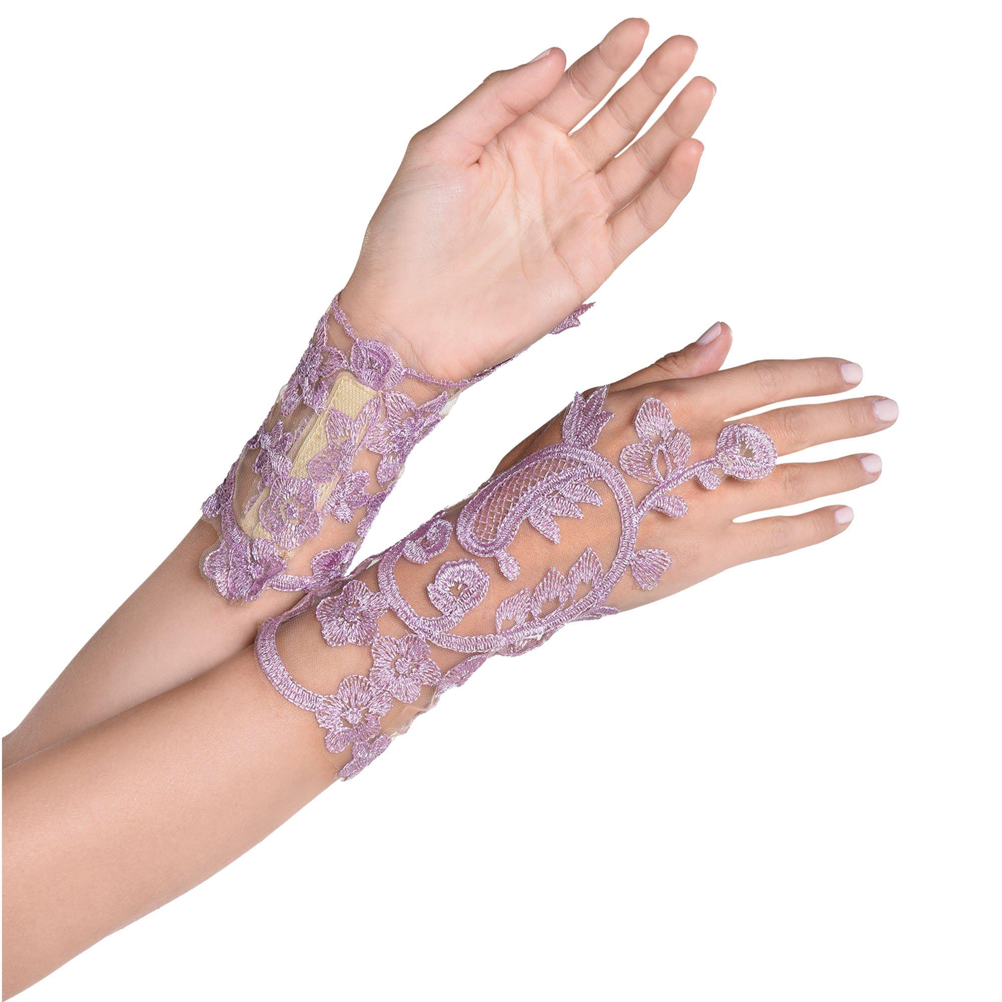 Adult Lavender Floral Embroidery Glovelettes, 1 Pair - Fairy