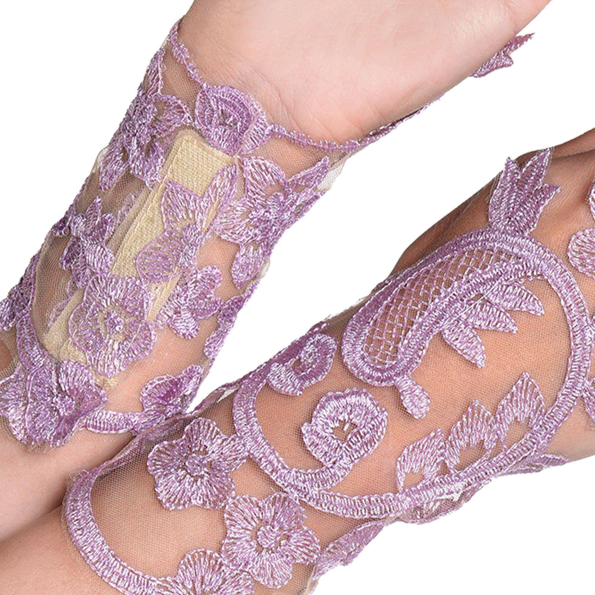 Adult Lavender Floral Embroidery Glovelettes, 1 Pair - Fairy