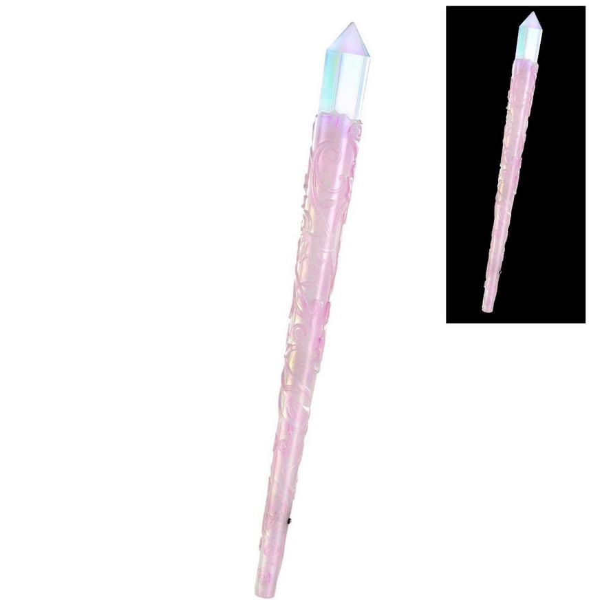 Light-Up Pink Iridescent Plastic Crystal Wand Prop, 15in - Fairy