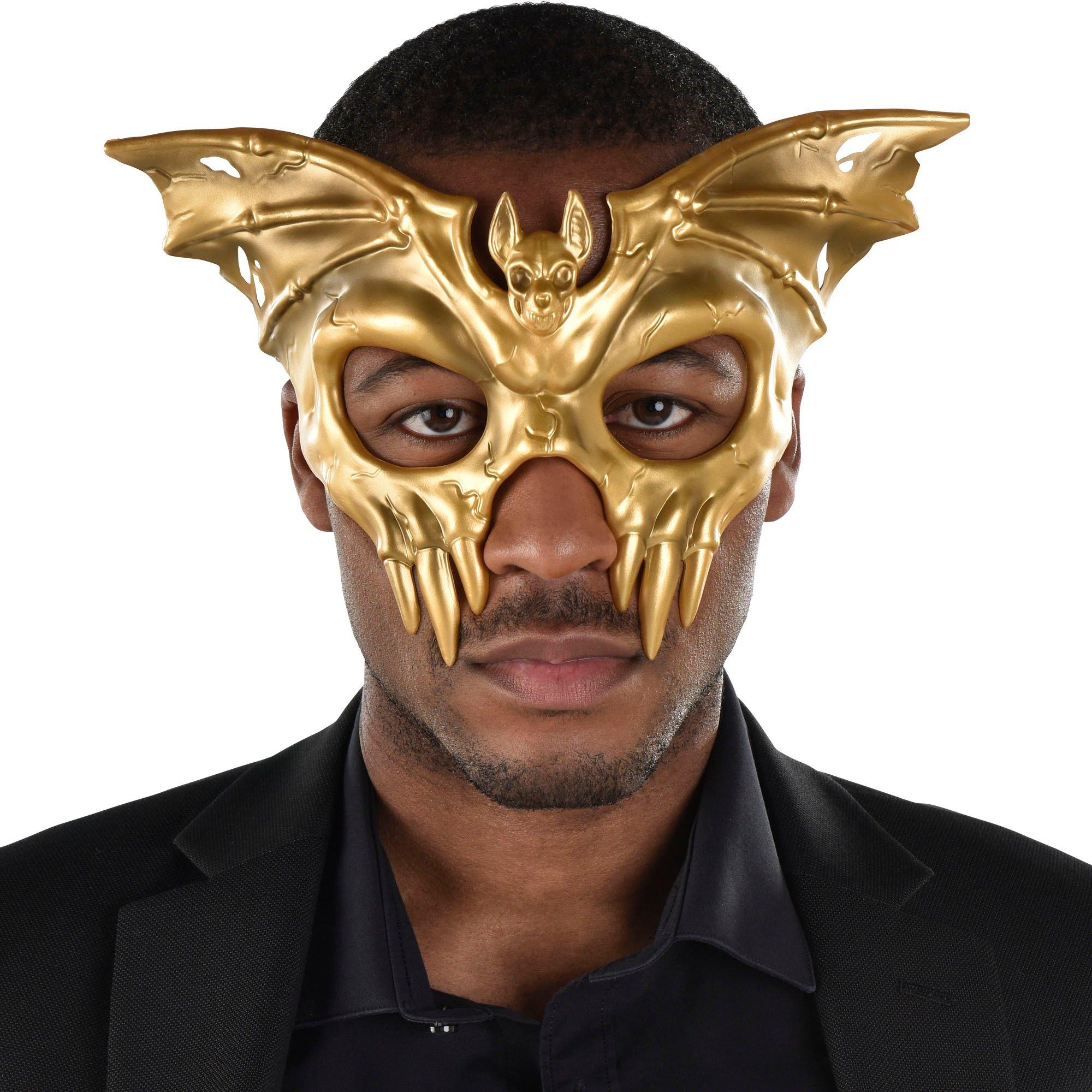 Adult Gold Winged Skull Plastic Half Mask