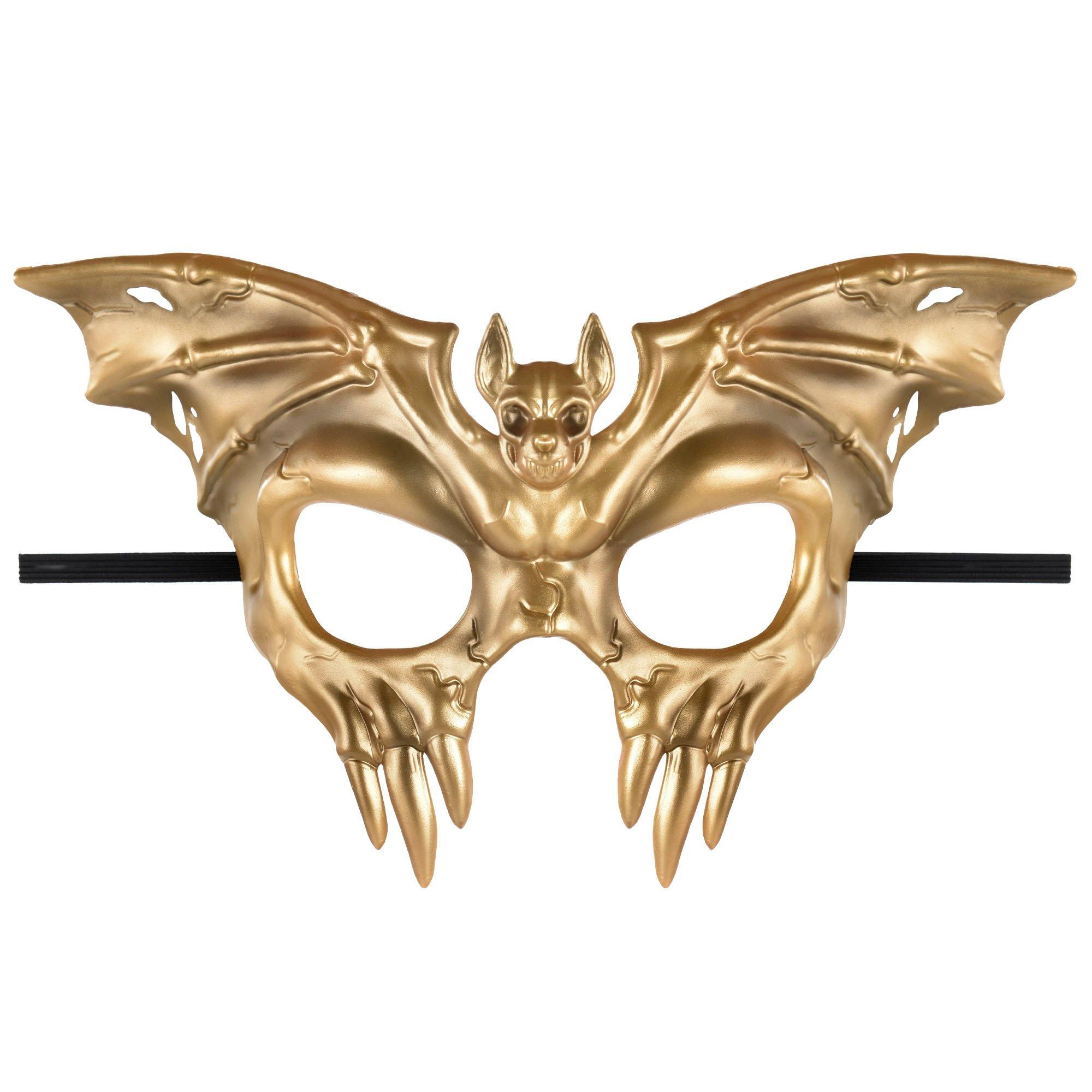 Adult Gold Winged Skull Plastic Half Mask Party City