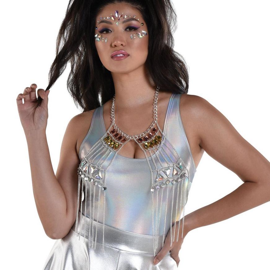 Adult Halter Body Chain with Gems - Festival