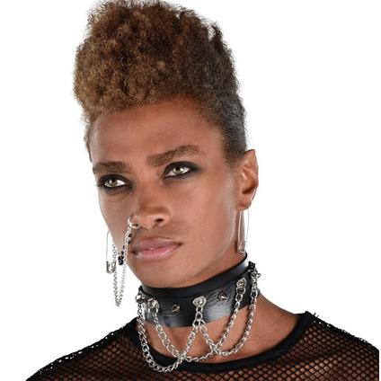 Adult Spiked Dog Collar Choker with Chains - Punk