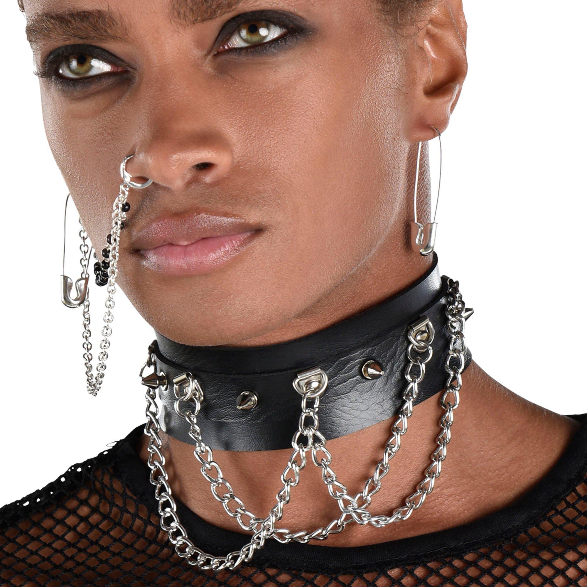 Gothic PU Leather Choker Necklace for Women Men Girls Boys - Punk Rock  Choker O Ring Chain Necklace for Halloween Party Costume