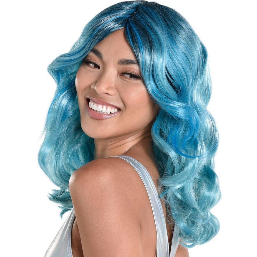 Blue Medium Length Curly Wig