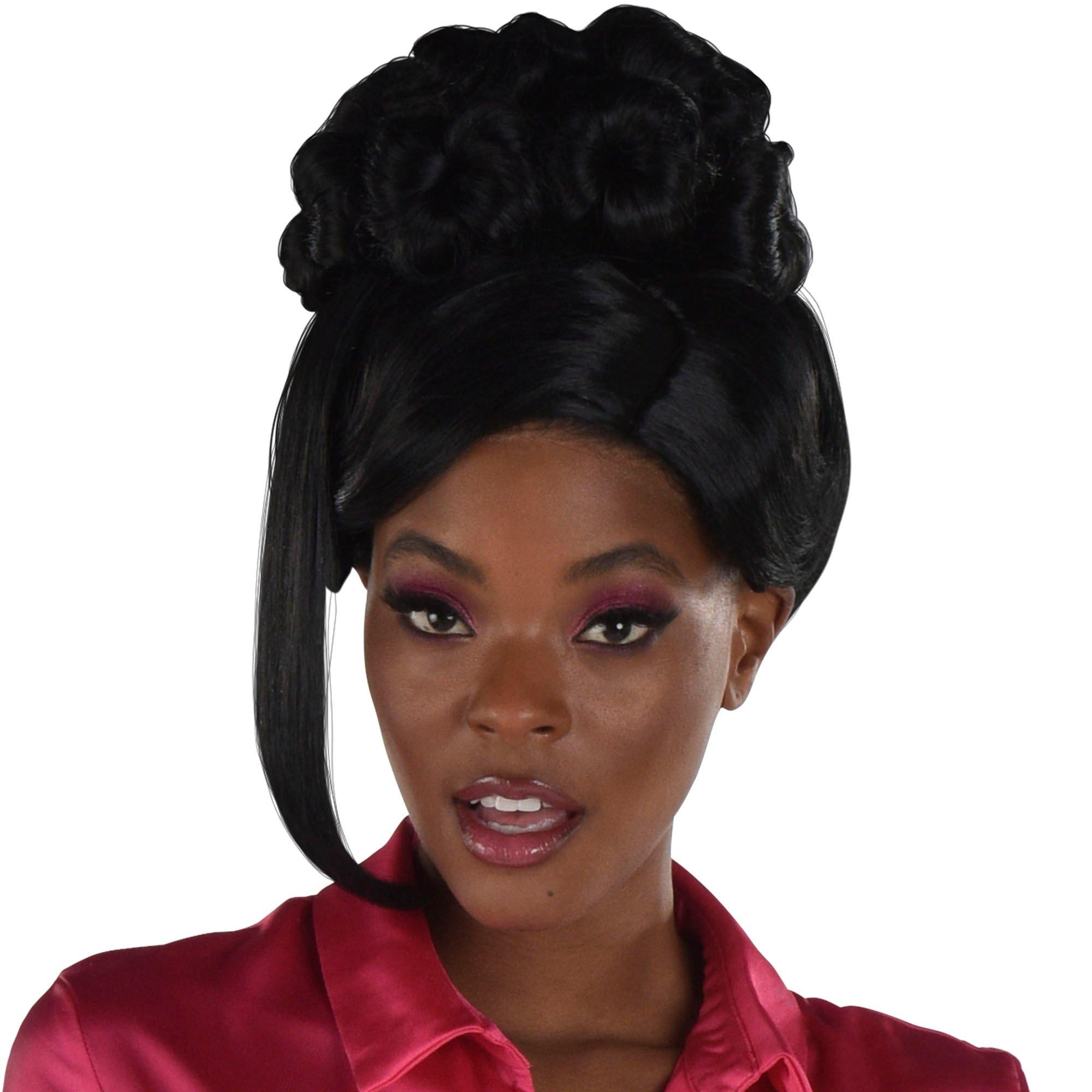 Black Beehive Updo Hairpiece with Clip In Side Bangs Party City