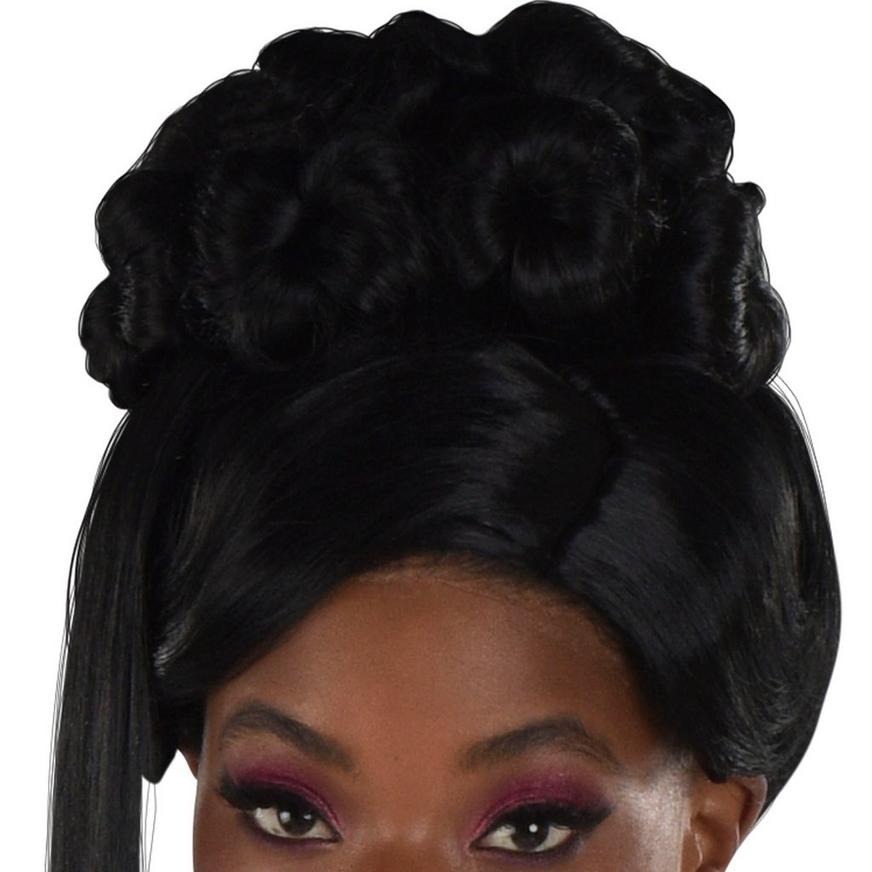 Black Beehive Updo Hairpiece with Clip-In Side Bangs