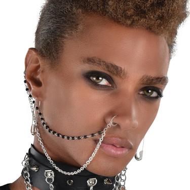 Punk Jewelry Set, 3pc - Safety Pin Earrings & Nose to Ear Chain