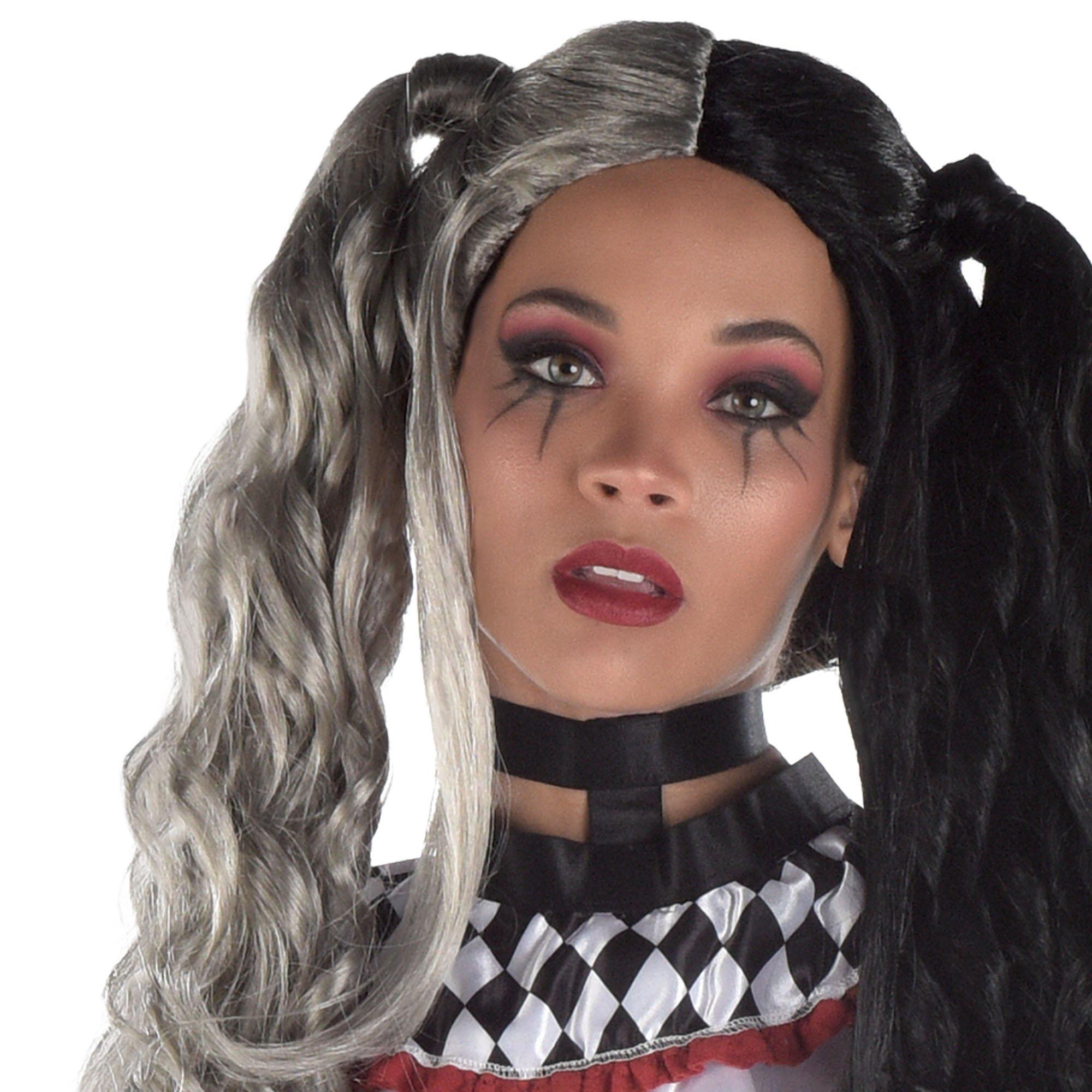 Long Black & Gray Pigtail Wig