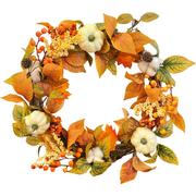 Pumpkins, Berries & Leaves Natural & Synthetic Fall Wreath, 18in