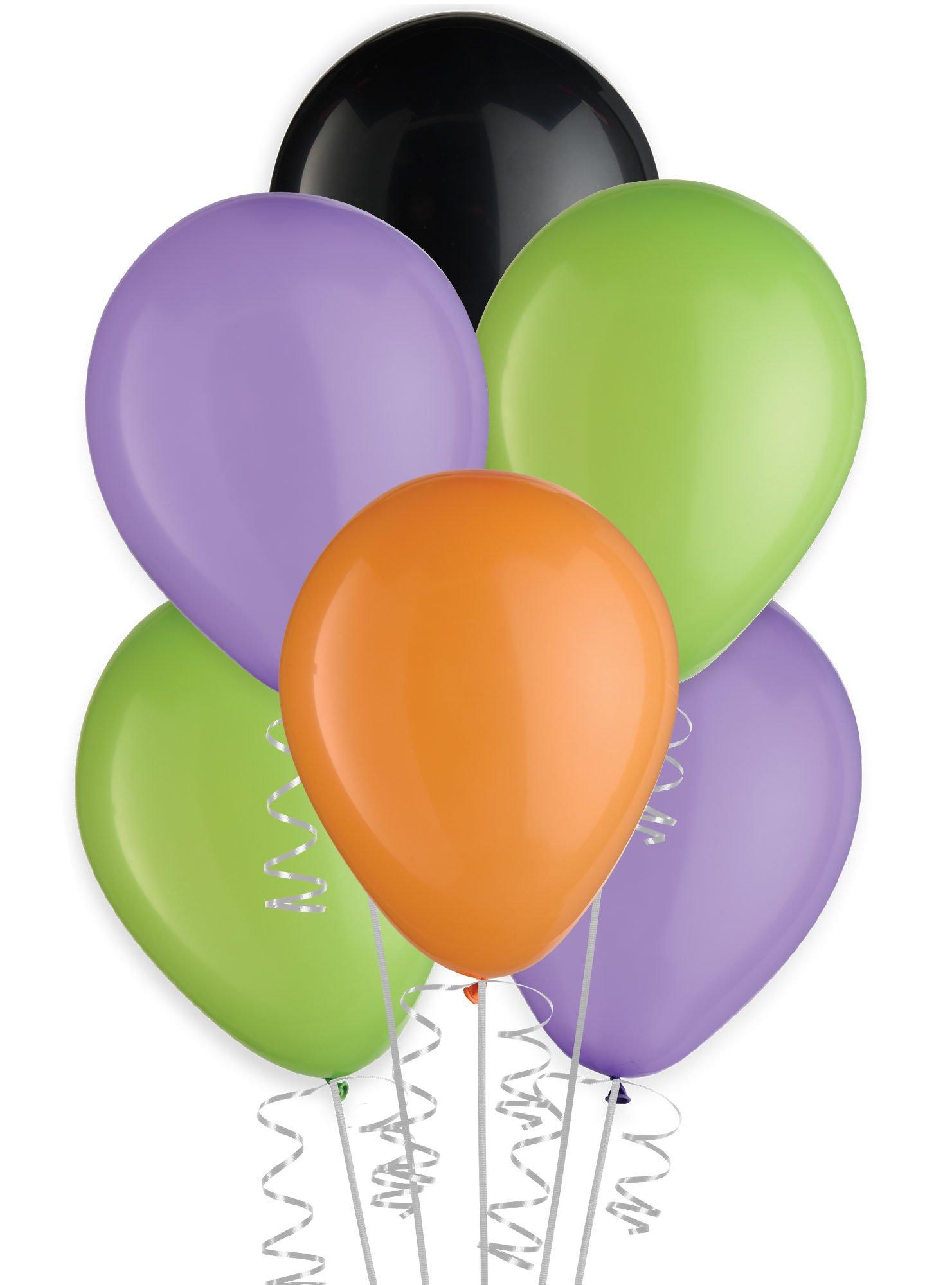 15ct, 11in, Halloween 4-Color Mix Latex Balloons - Black, Green, Orange, & Purple