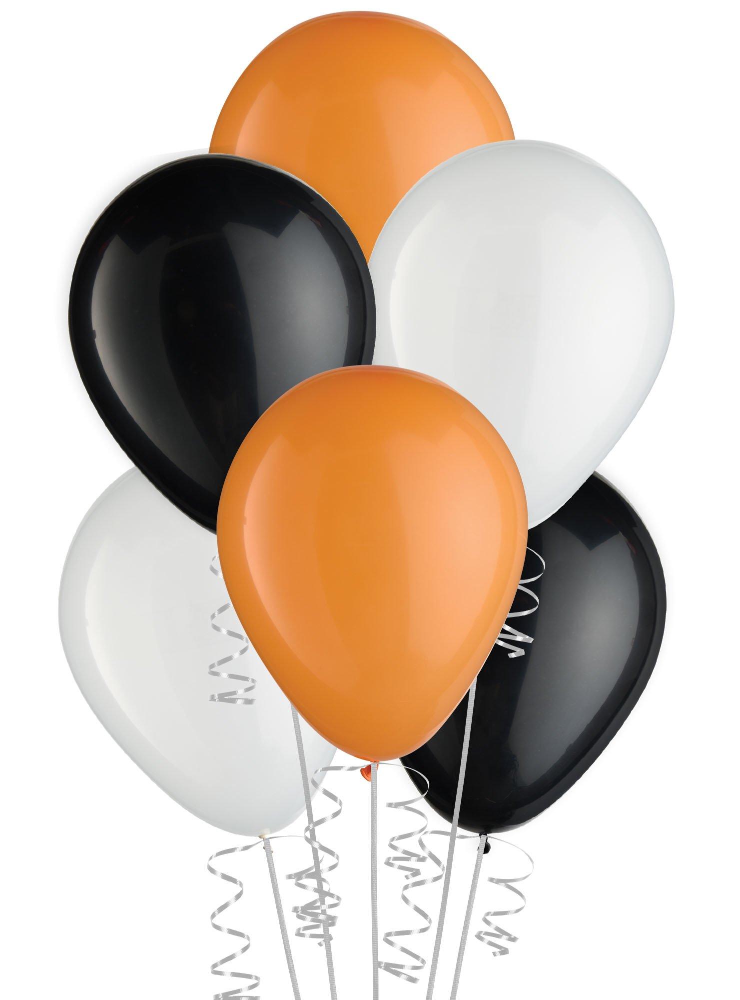 15ct, 11in, Halloween 3-Color Mix Latex Balloons - Black, Orange, & White