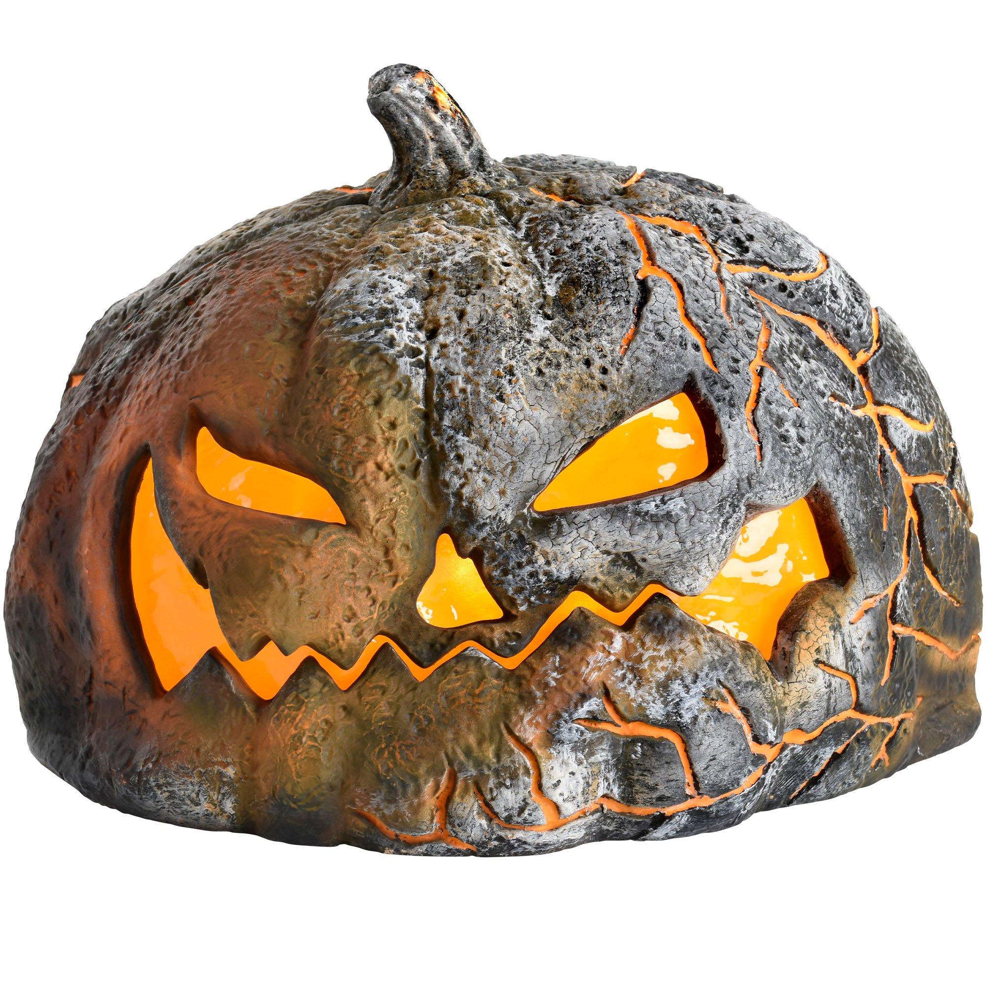 Light-Up Flaming Pumpkin, 14.2in x 10.2in - Halloween Decoration ...