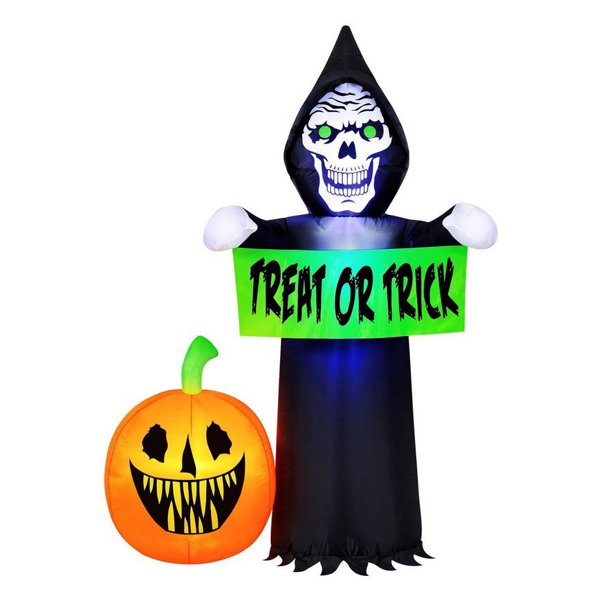 Light-Up Halloween Reaper & Jack-o'-Lantern Inflatable Yard Decoration, 5.5ft