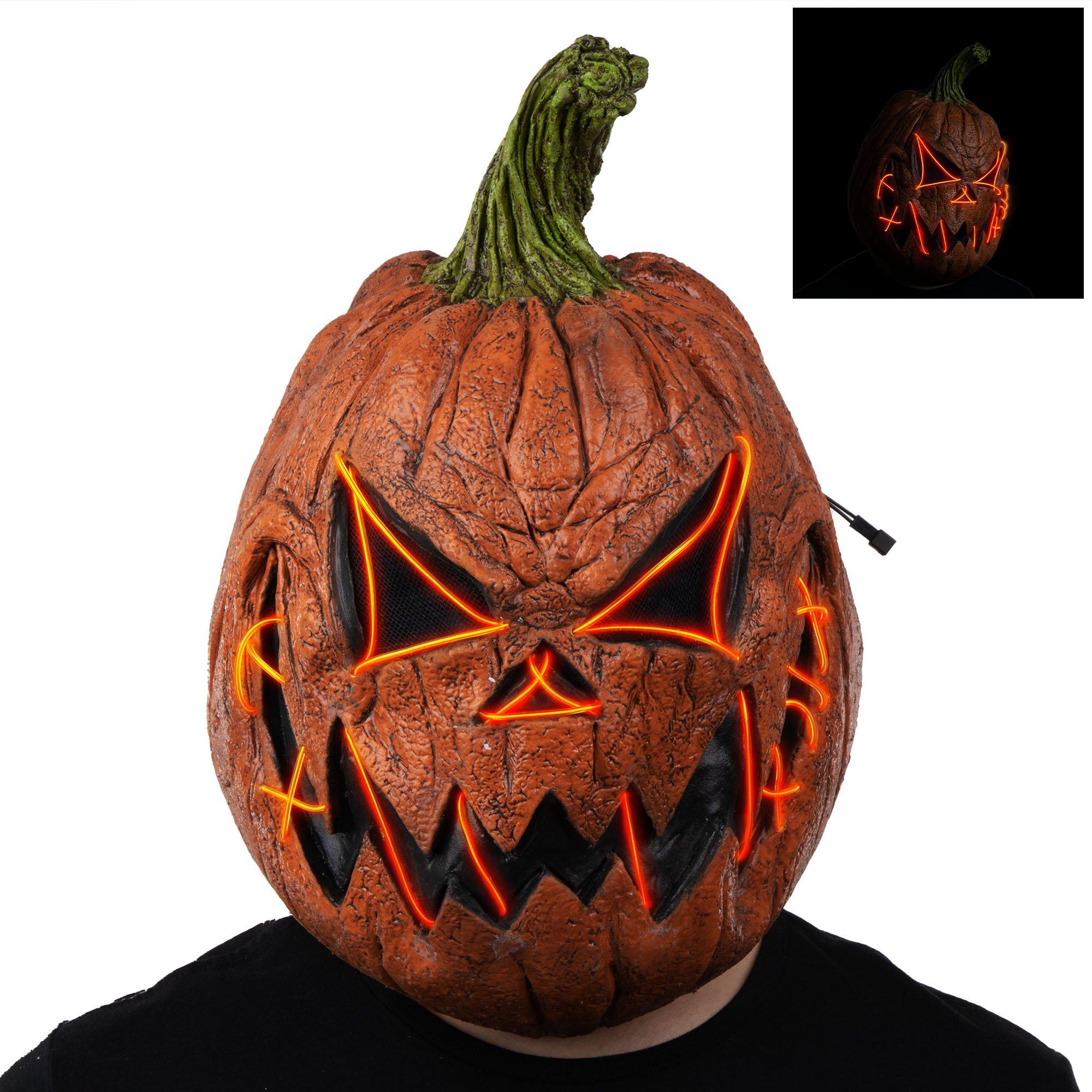 Adult Light-Up Menacing Jack-o'-Lantern Latex Mask