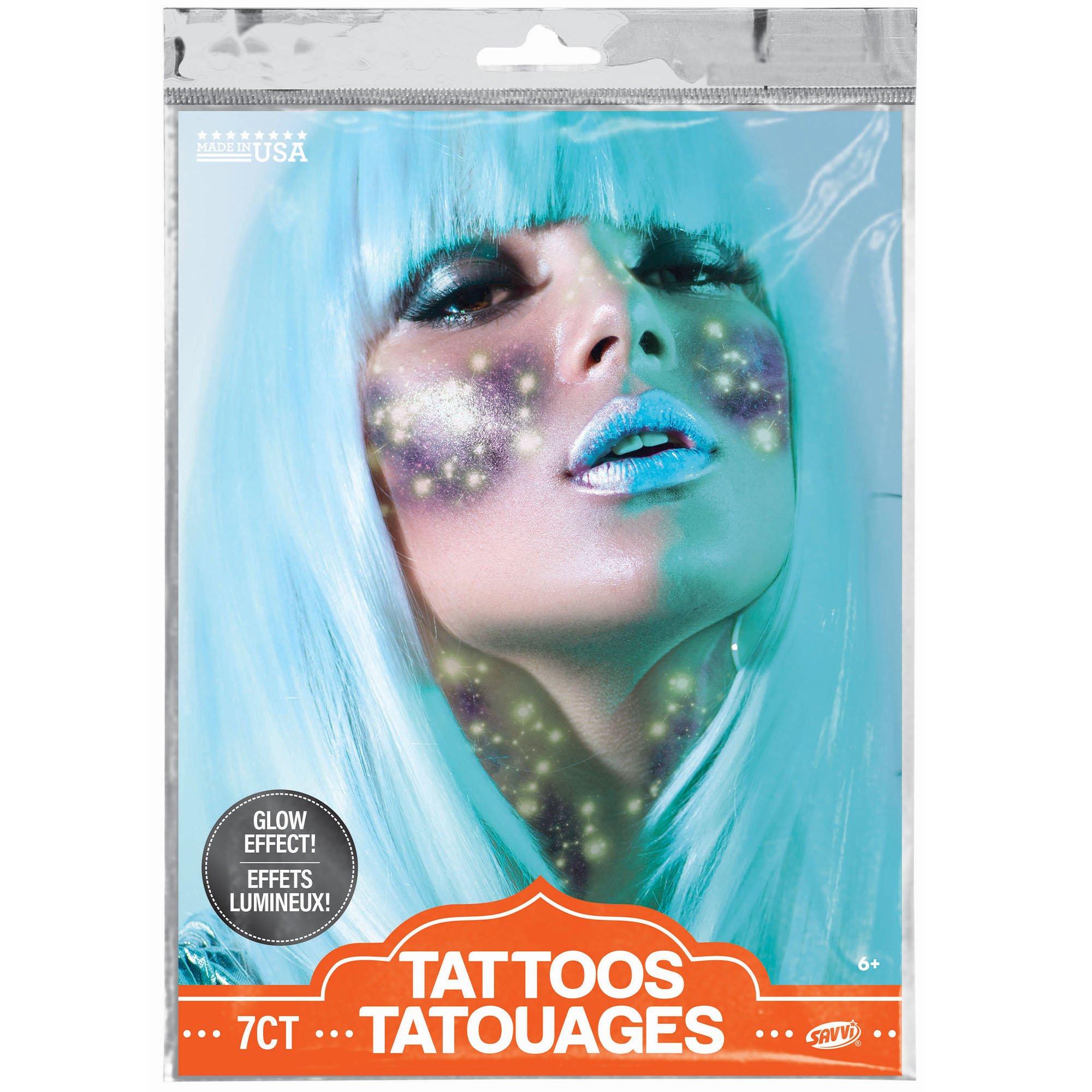 Glowing Pretty Galaxy Temporary Tattoos, 7pc