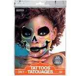 Glowing Bright Colorful Skull Temporary Face Tattoos, 24pc