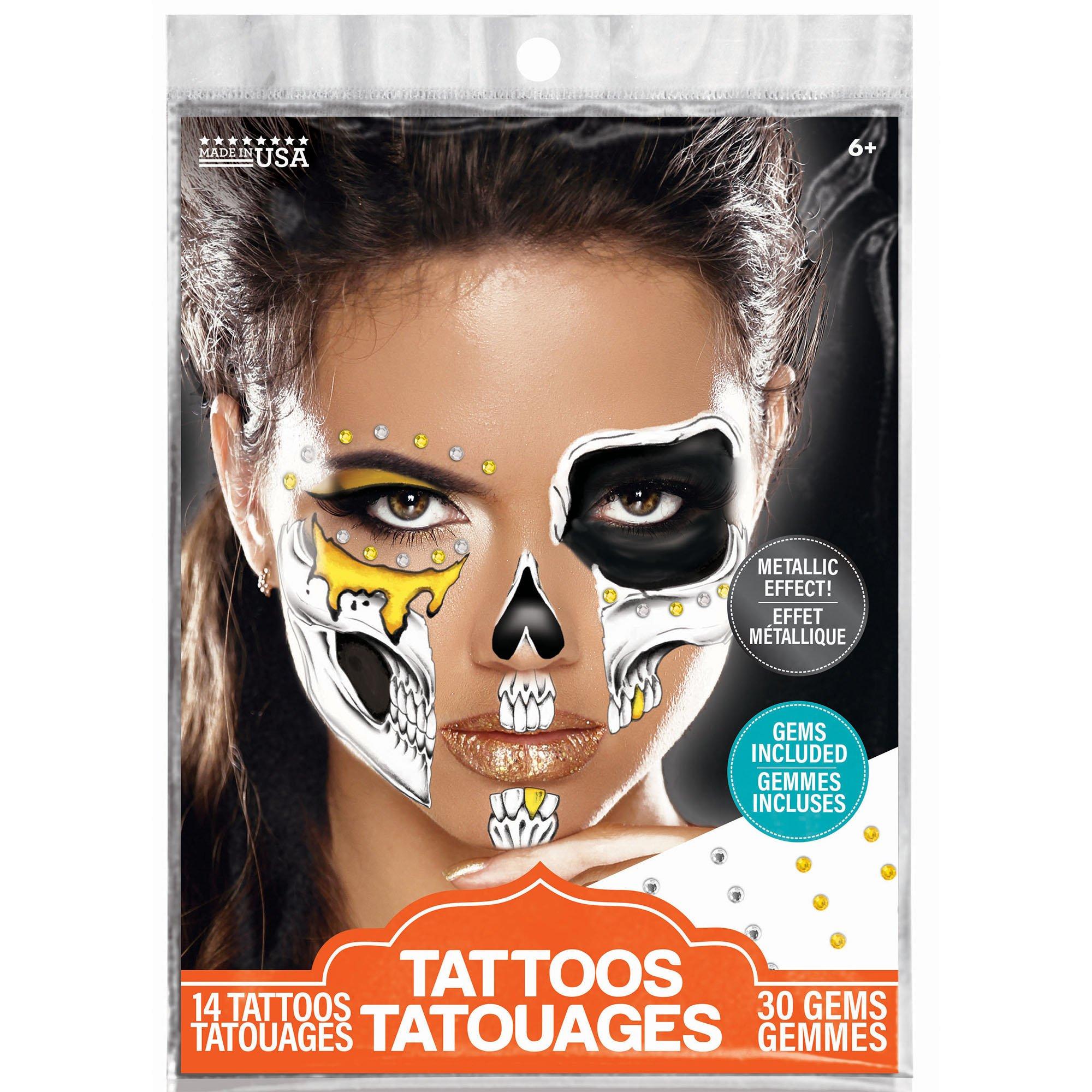 Black and Gold Glam Skull - Face Paint for a Halloween night out 