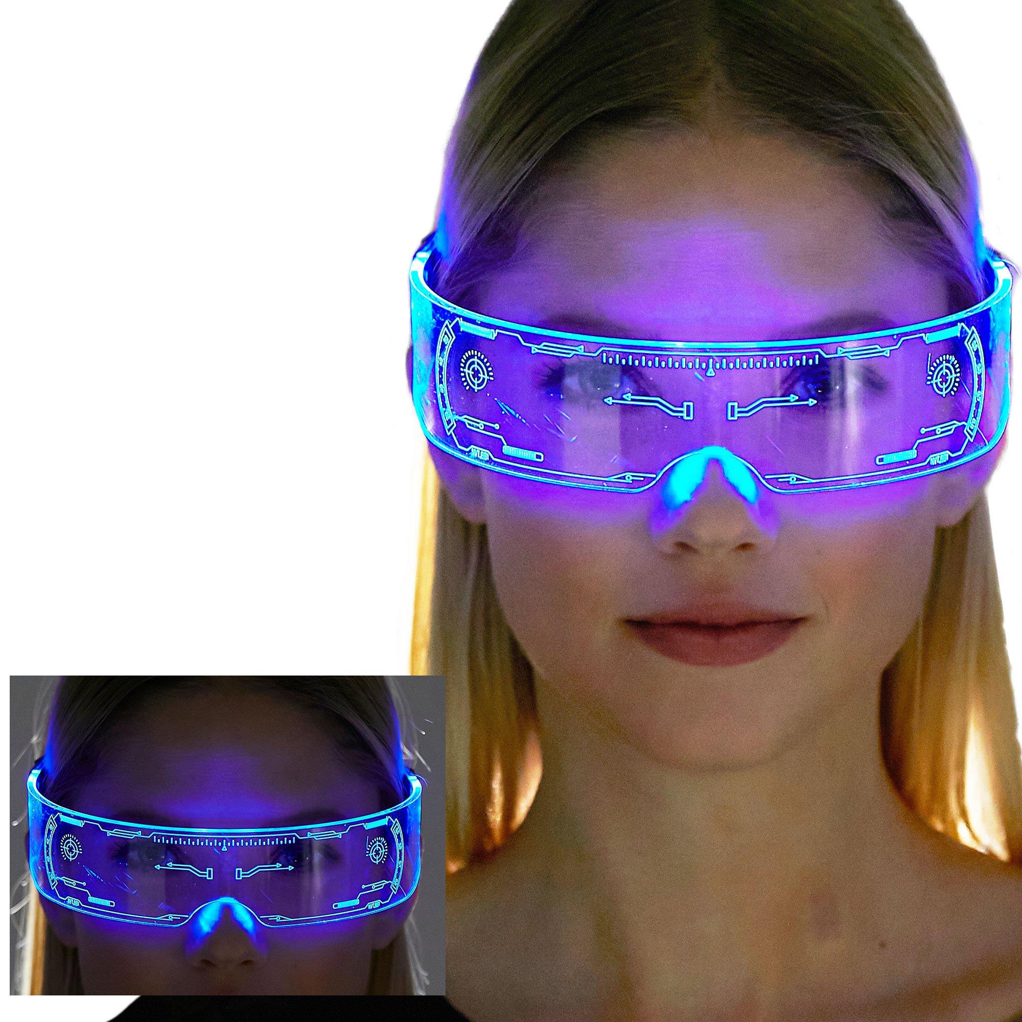 Neon LED Luminous Glasses Google Style Cyberpunk Glow Eyewear Bar - 6  STYLES !!!
