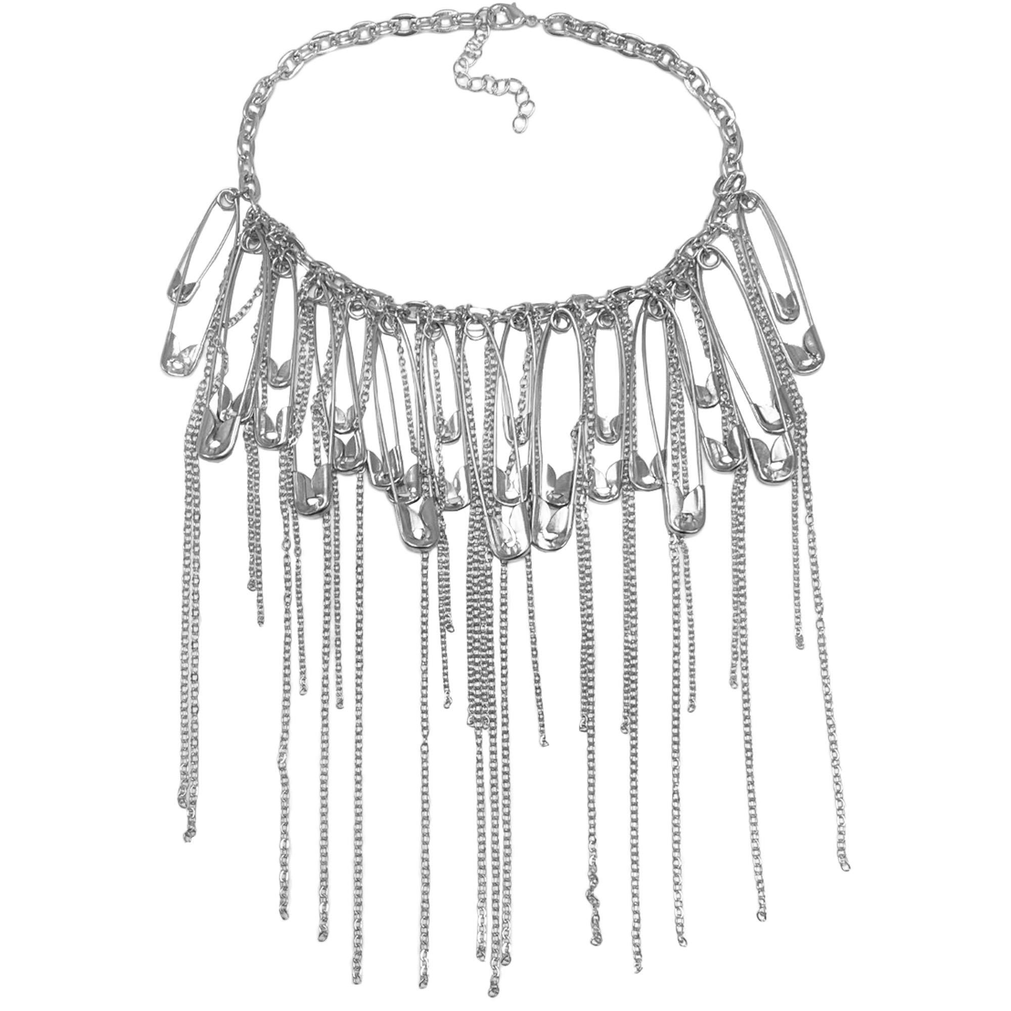 Punk Rock Silver Safety Pin Necklace Costume Accessory | Party City