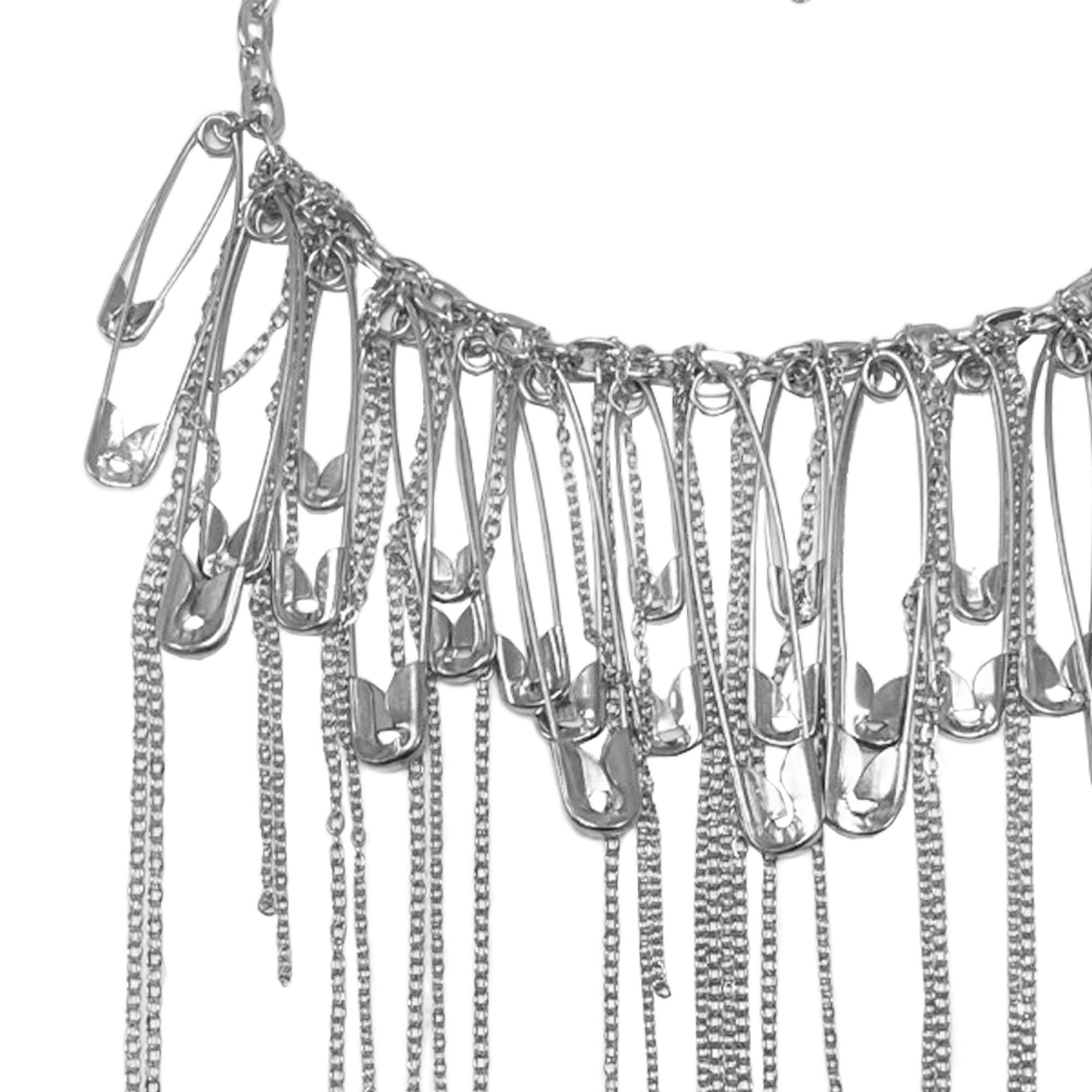 Punk Rock Silver Safety Pin Necklace Costume Accessory | Party City