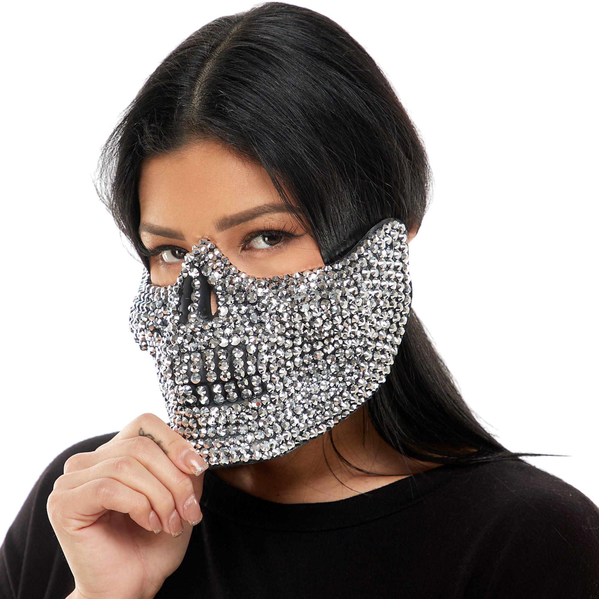 Adult Silver Rhinestone Skull Half Mask