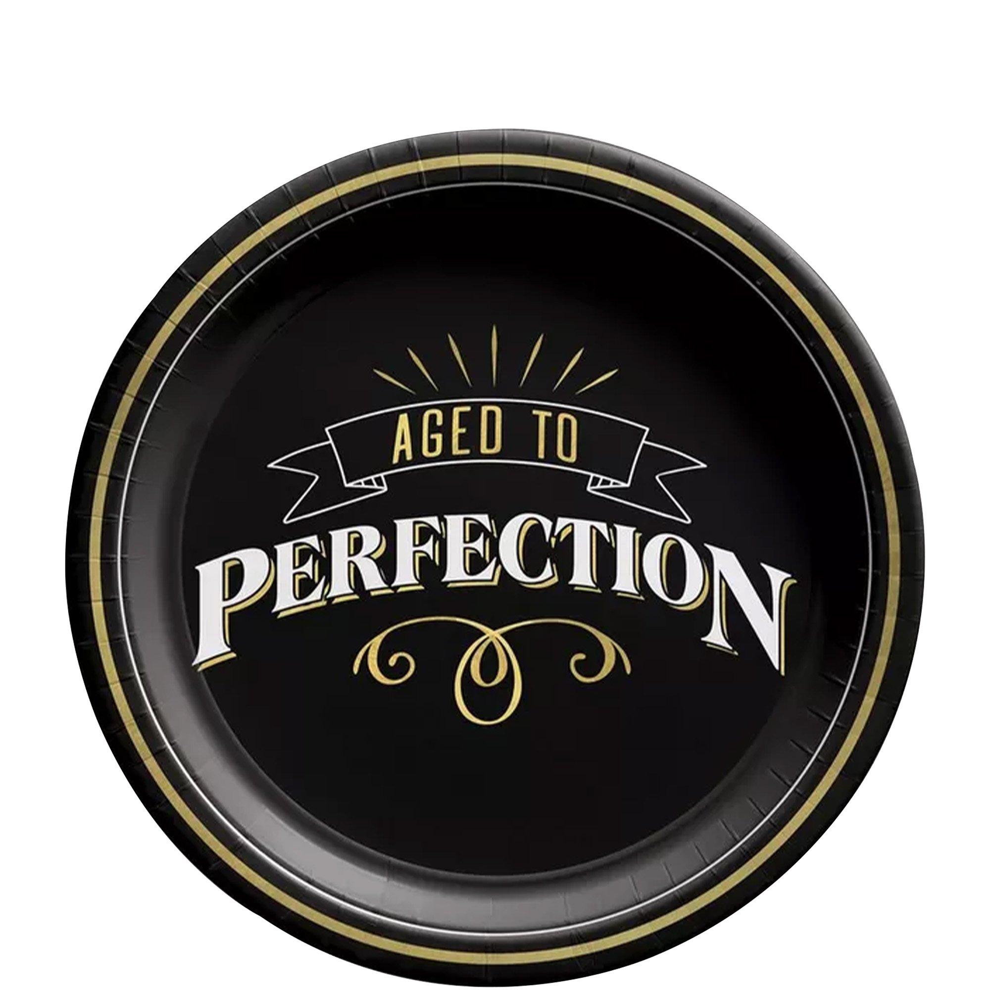 Black & Gold Aged to Perfection Birthday Paper Dessert Plates, 7in, 8ct - Better With Age