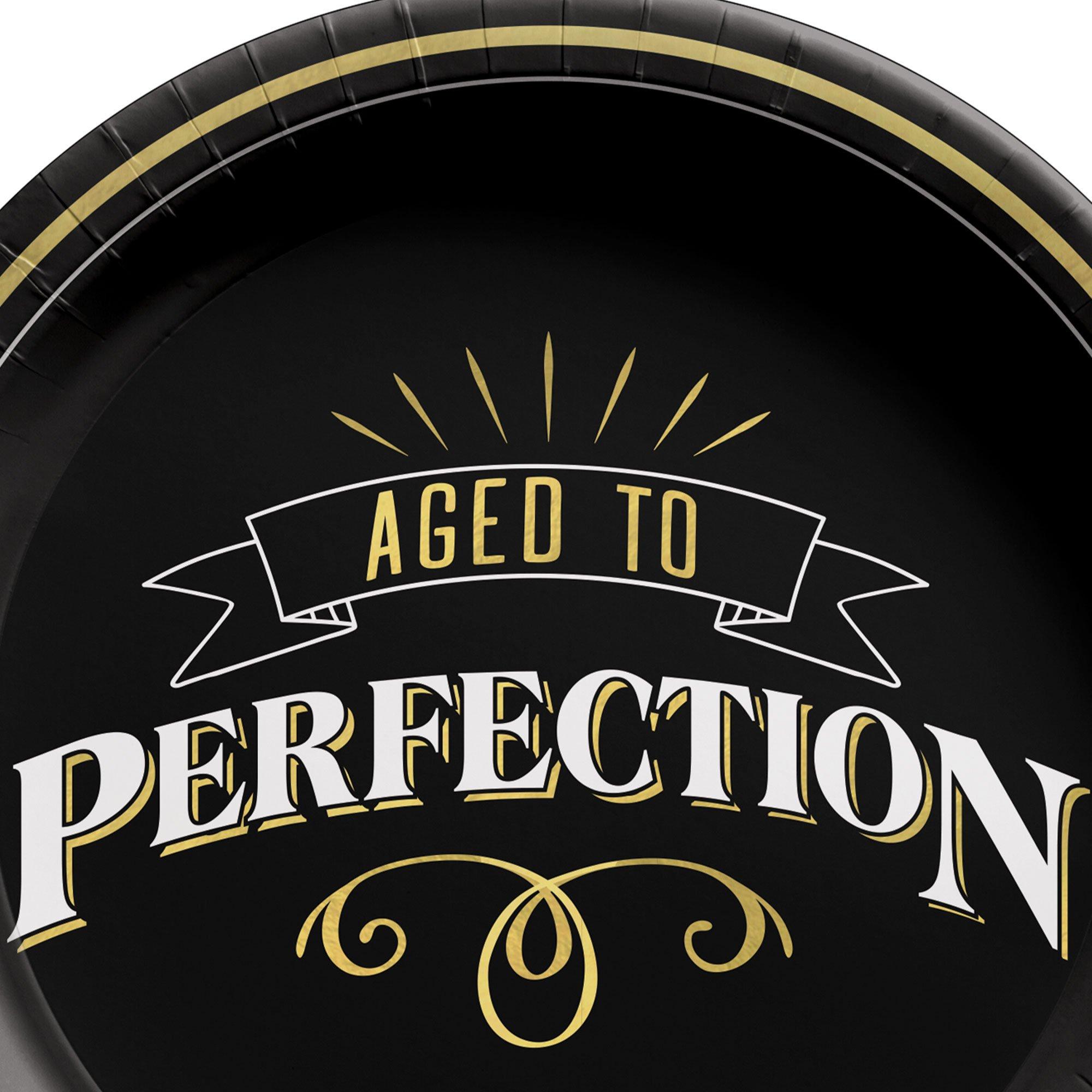 Black & Gold Aged to Perfection Birthday Paper Dessert Plates, 7in, 8ct - Better With Age