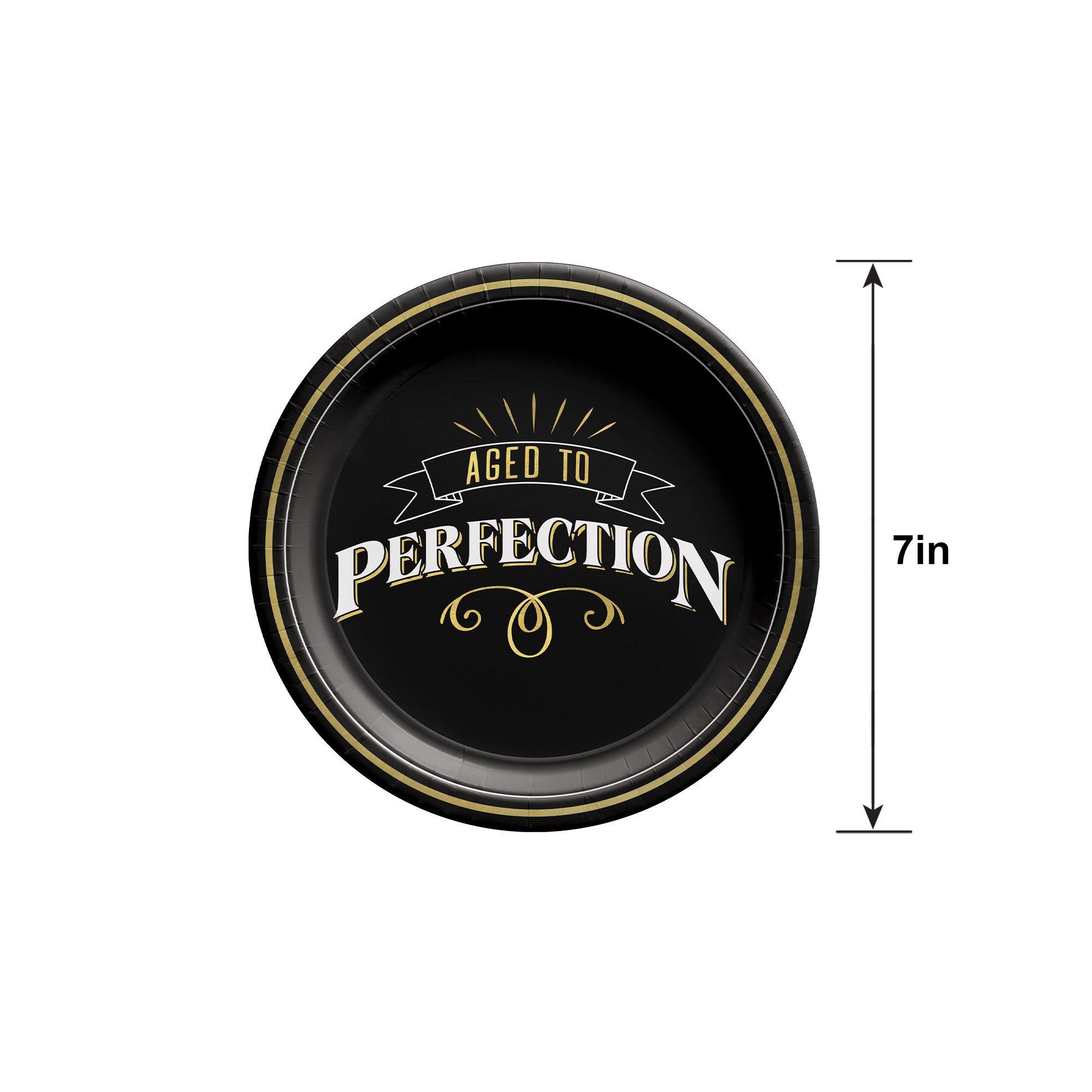 Black & Gold Aged to Perfection Birthday Paper Dessert Plates, 7in, 8ct - Better With Age