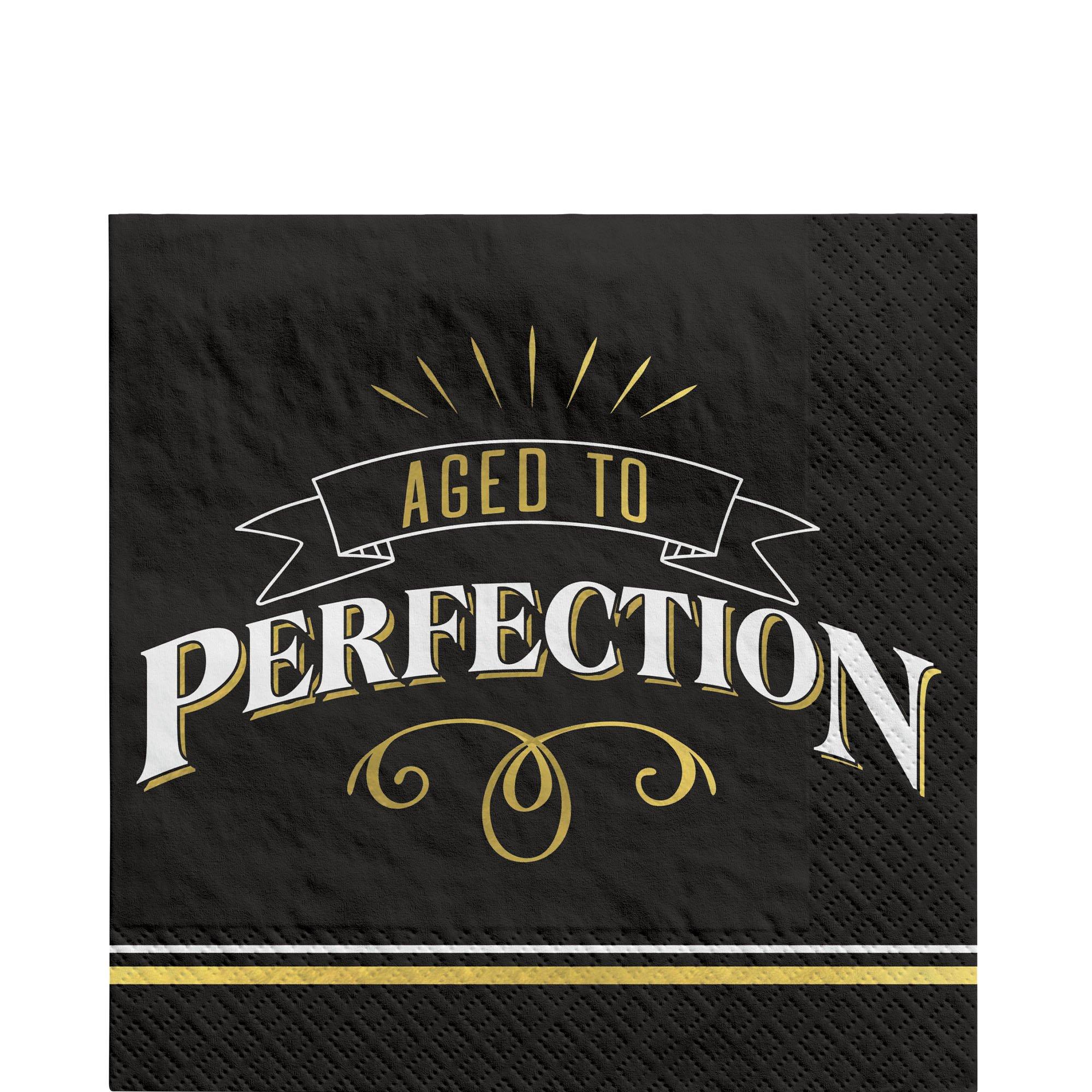 Black & Gold Aged to Perfection Birthday Paper Lunch Napkins, 6.5in