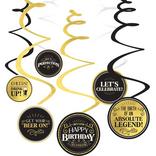Black & Gold Better With Age Birthday Cardstock Swirl Decorations, 12ct